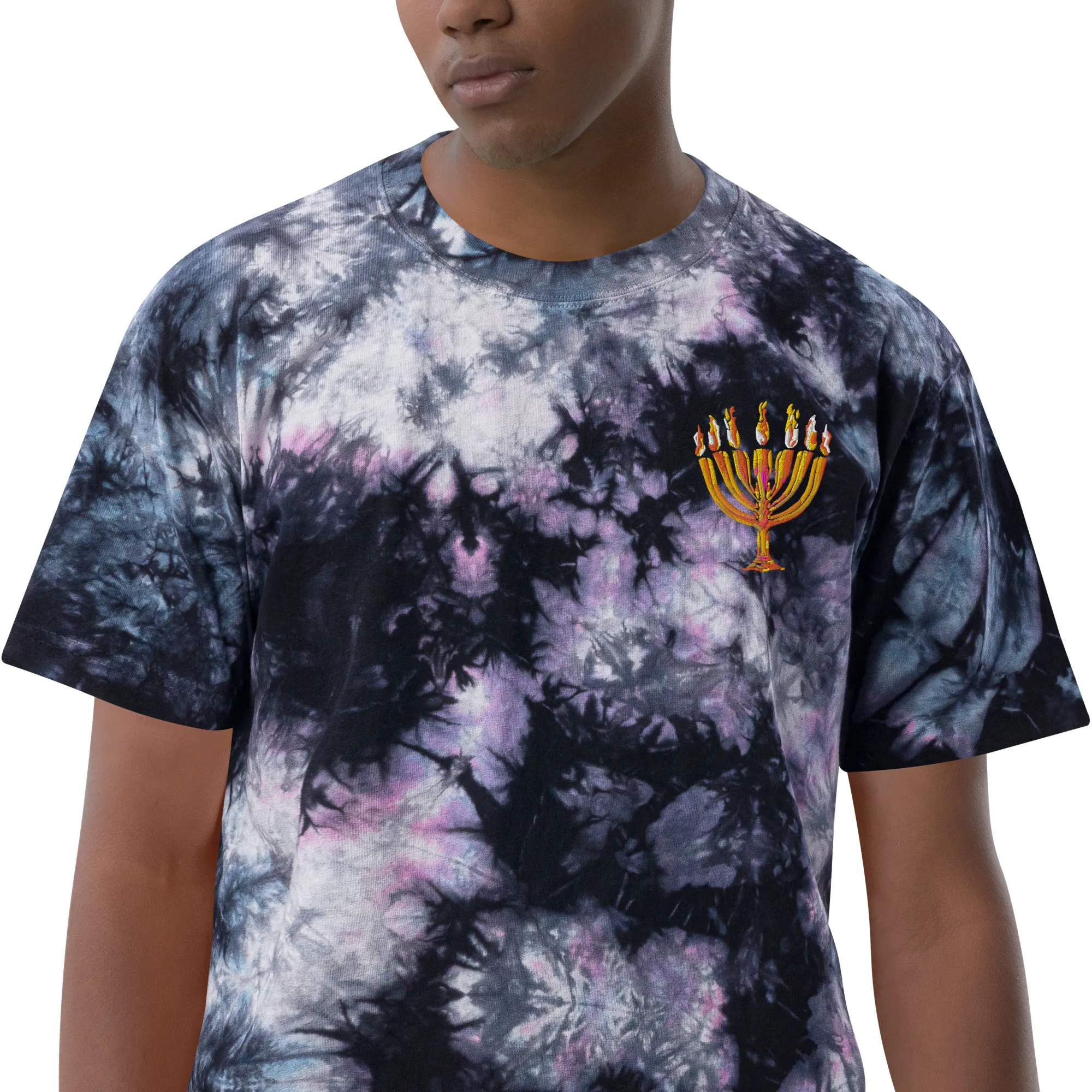 Oversized tie-dye Menorah print t-shirt
