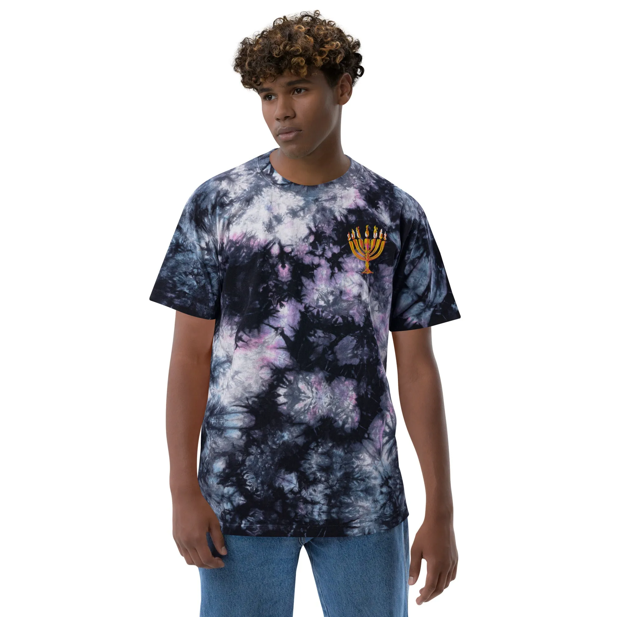 Oversized tie-dye Menorah print t-shirt