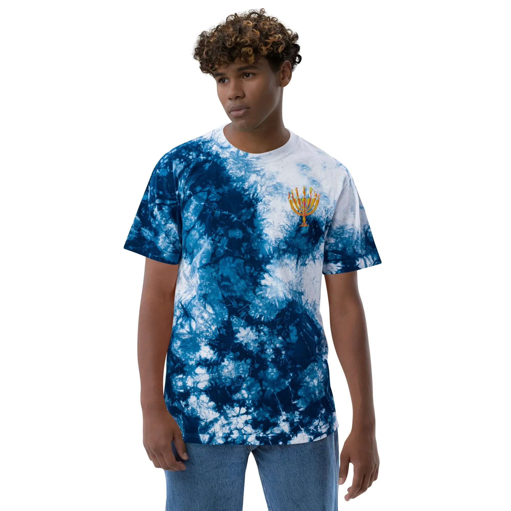 Oversized tie-dye Menorah print t-shirt