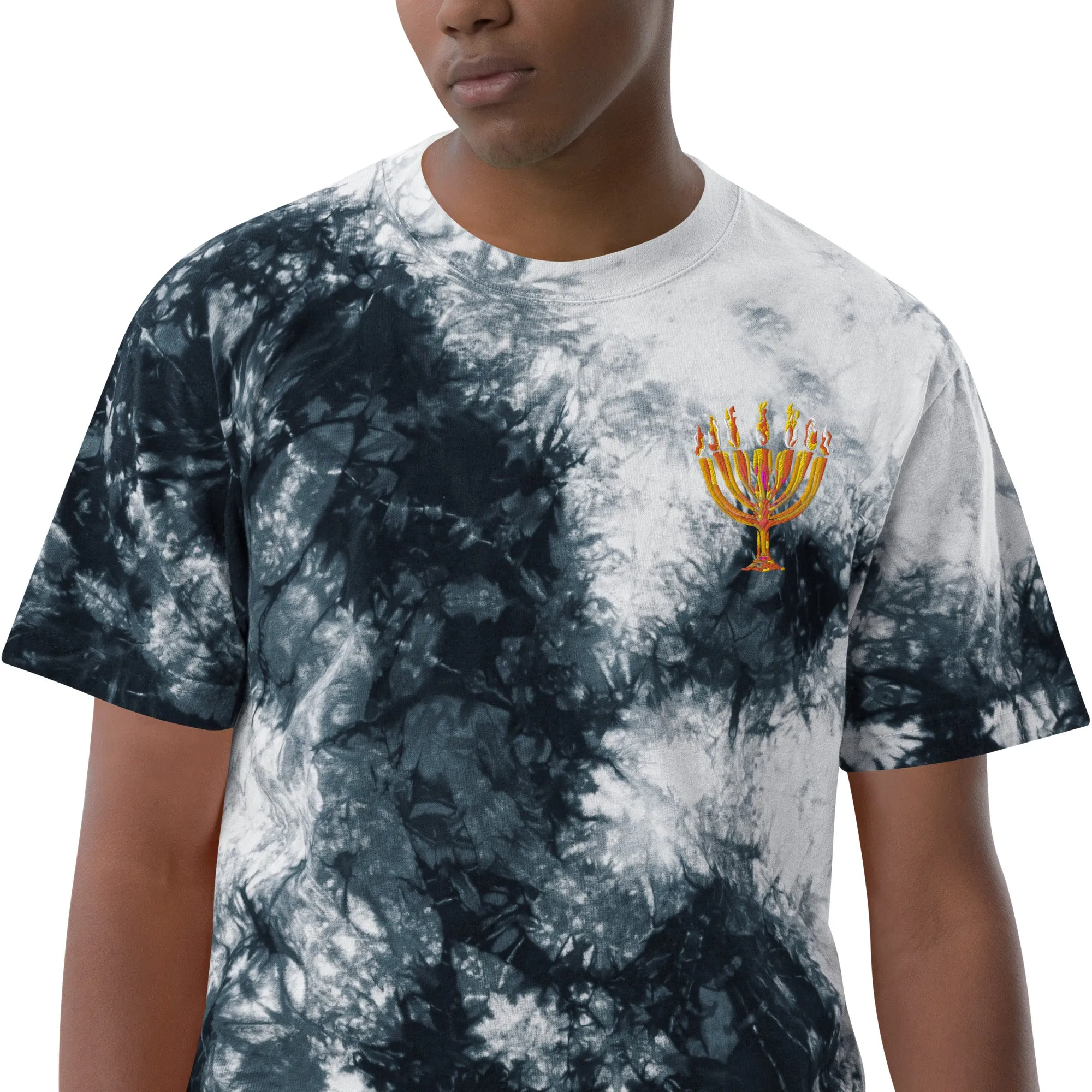 Oversized tie-dye Menorah print t-shirt