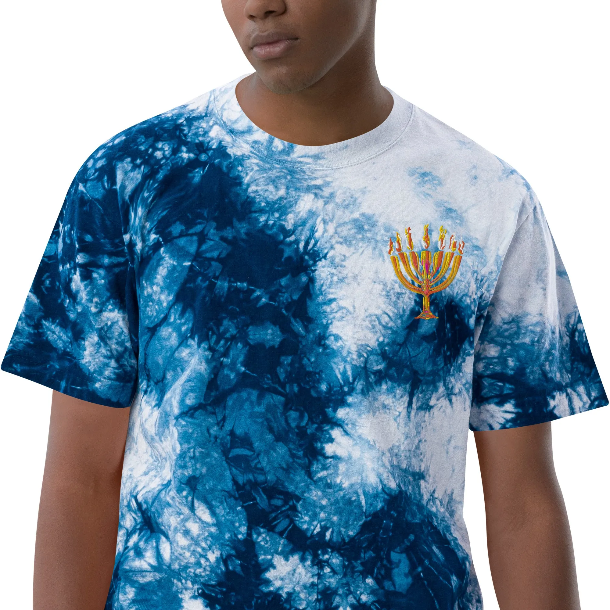 Oversized tie-dye Menorah print t-shirt