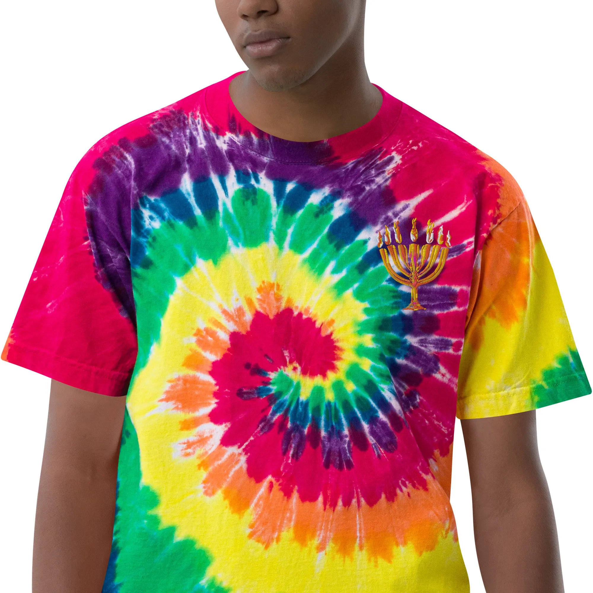 Oversized tie-dye Menorah print t-shirt