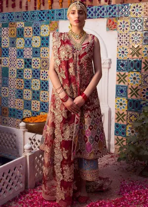 Pakistani Bridal Pashwaz in Red Color for Wedding #J5157