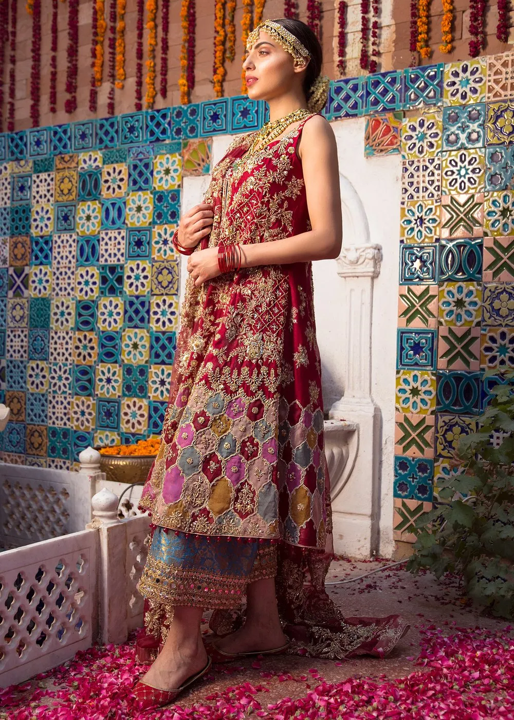 Pakistani Bridal Pashwaz in Red Color for Wedding #J5157