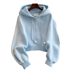 Pastel Blue Hooded Loose Casual Sweatshirts