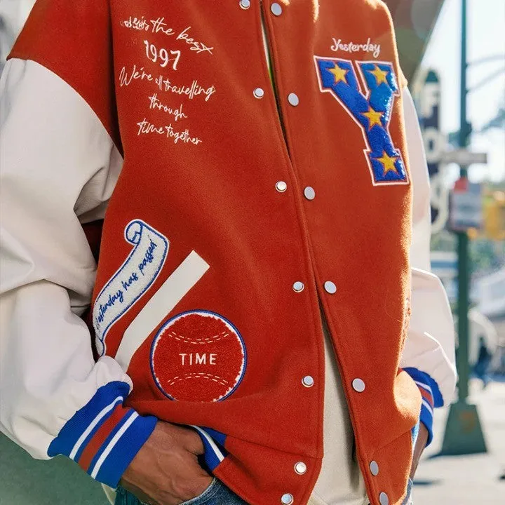 Patchwork Embroidery Varsity Jacket
