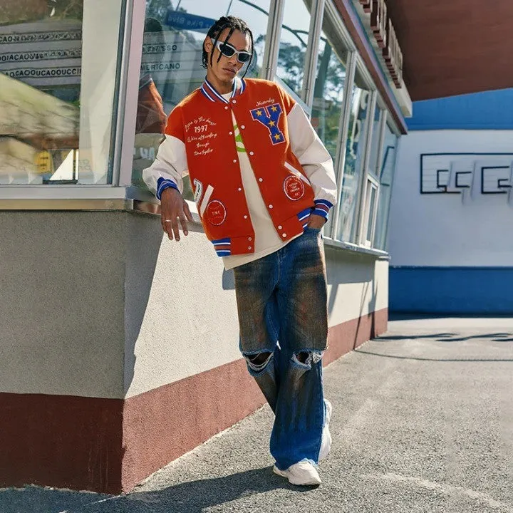 Patchwork Embroidery Varsity Jacket