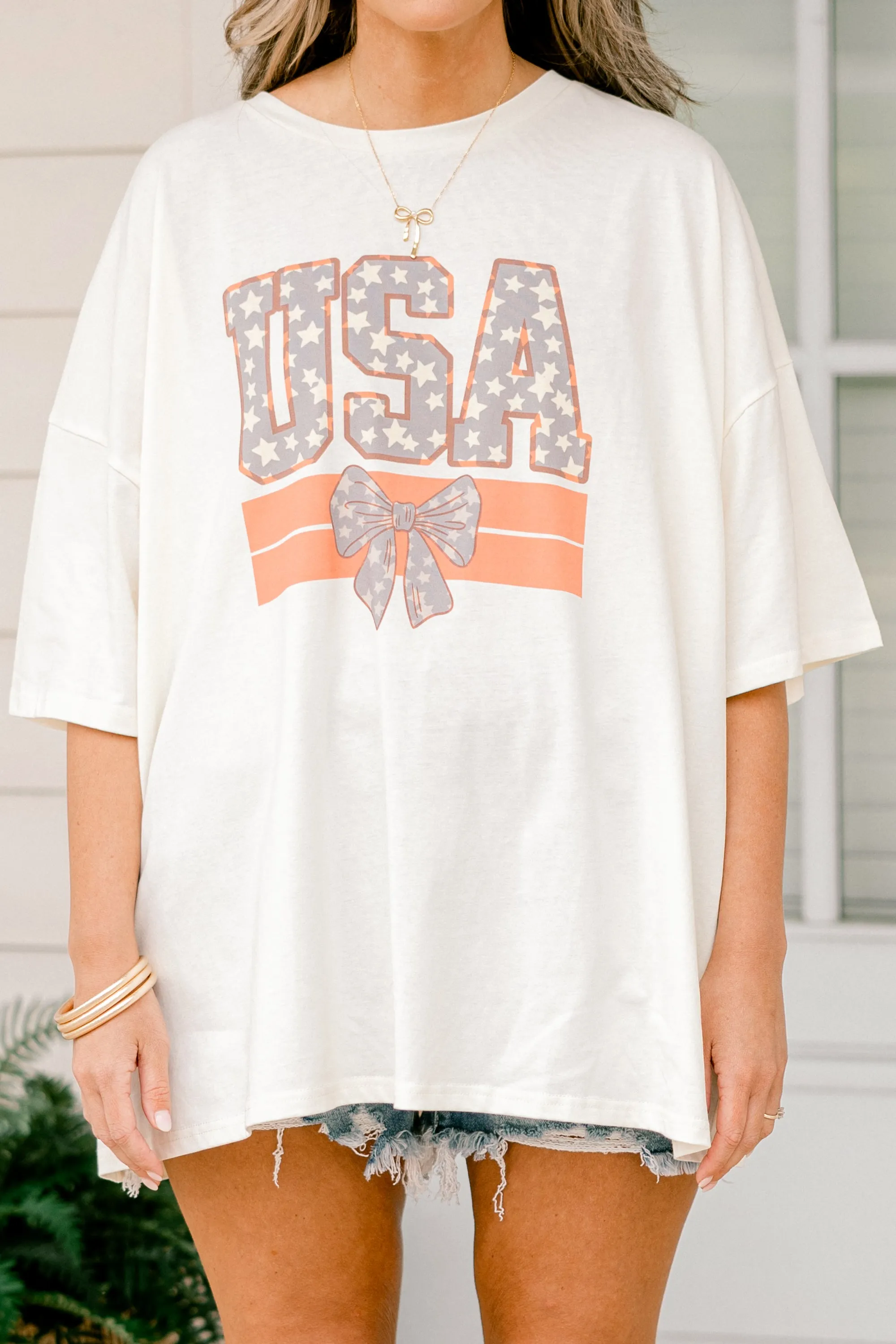 Patriotic Summer Boyfriend Tee, Ivory