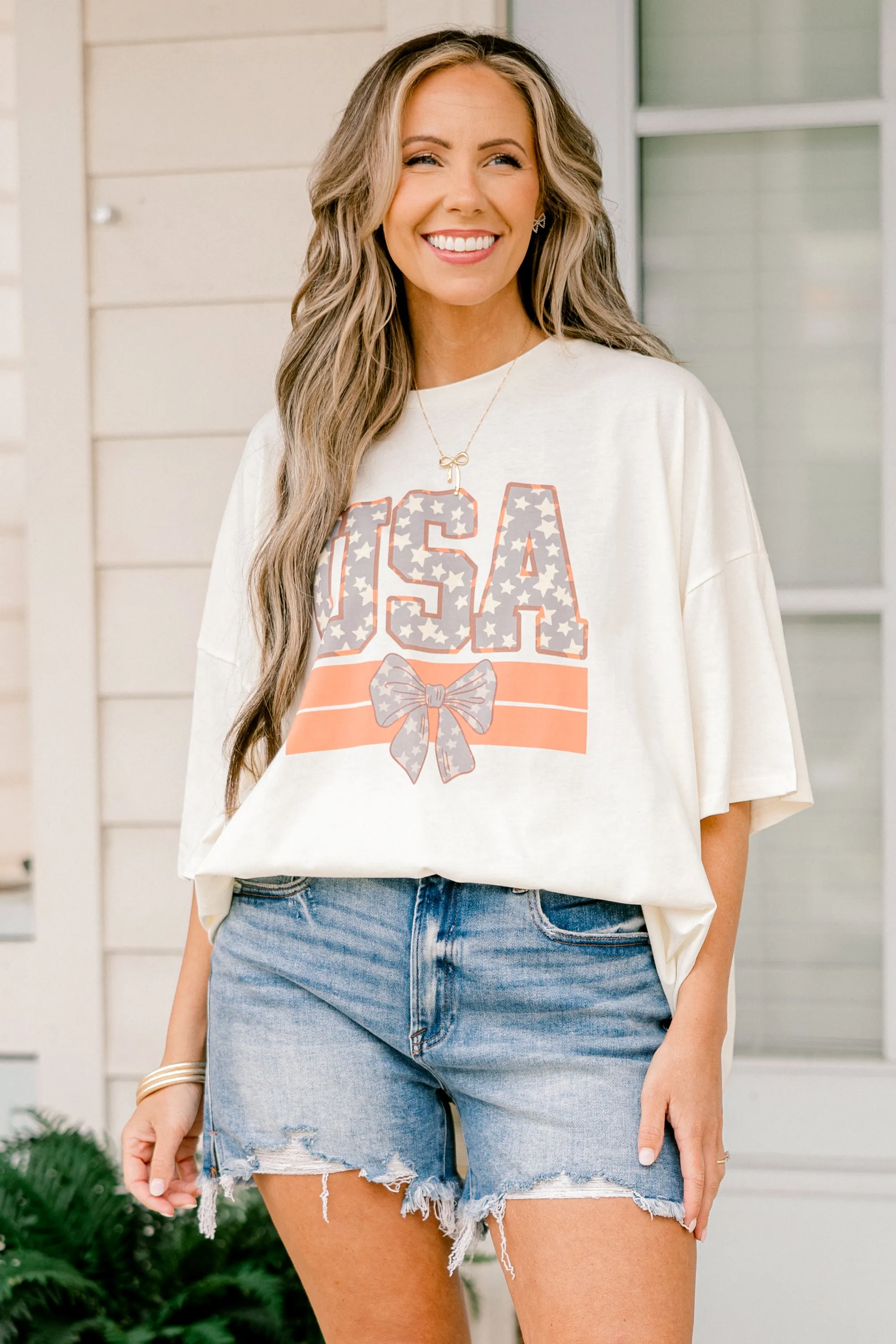 Patriotic Summer Boyfriend Tee, Ivory