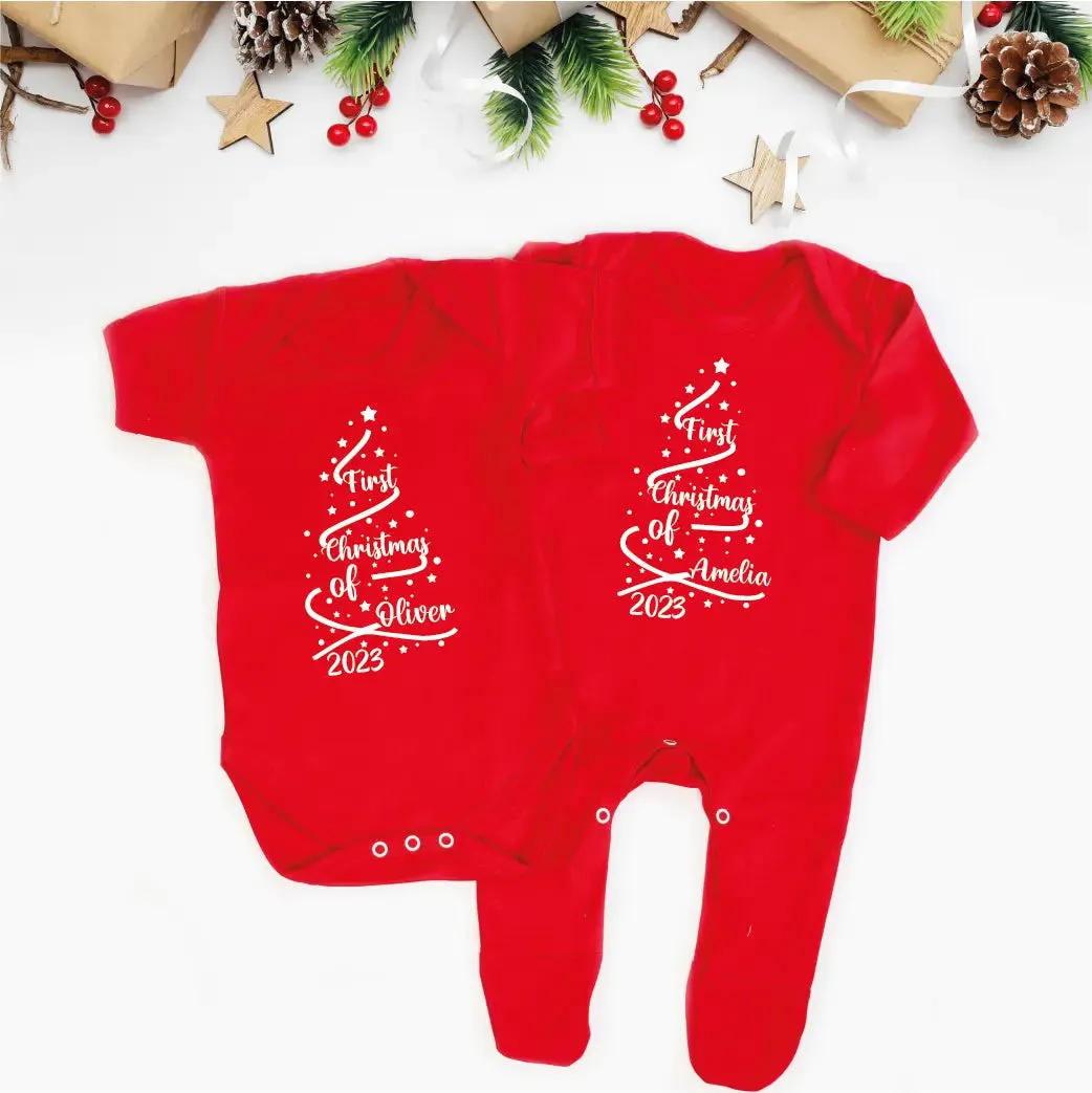 Personalised Baby's First Christmas Red Rompersuit