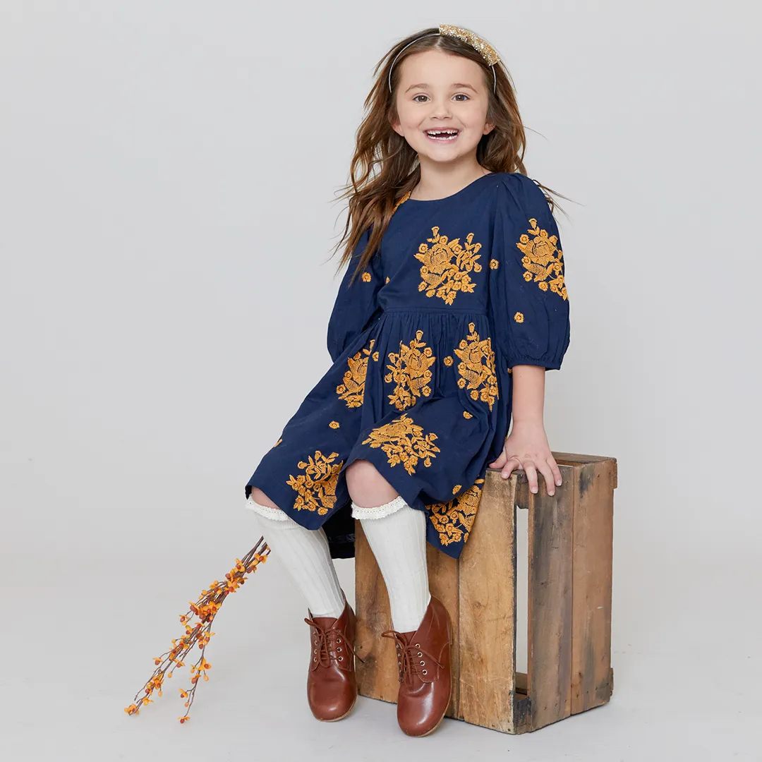 Pink Chicken Navy Embroidery Girls Brooke Dress