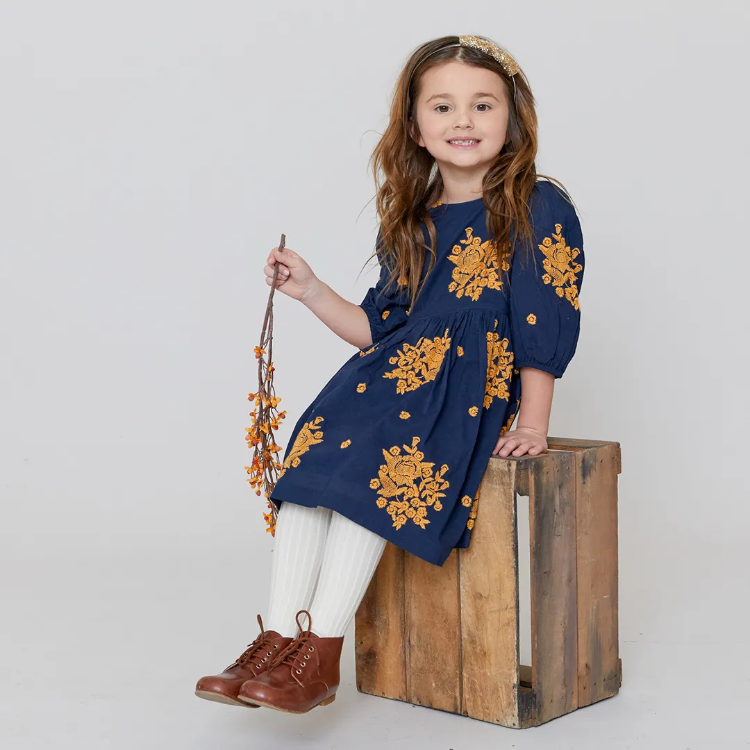 Pink Chicken Navy Embroidery Girls Brooke Dress