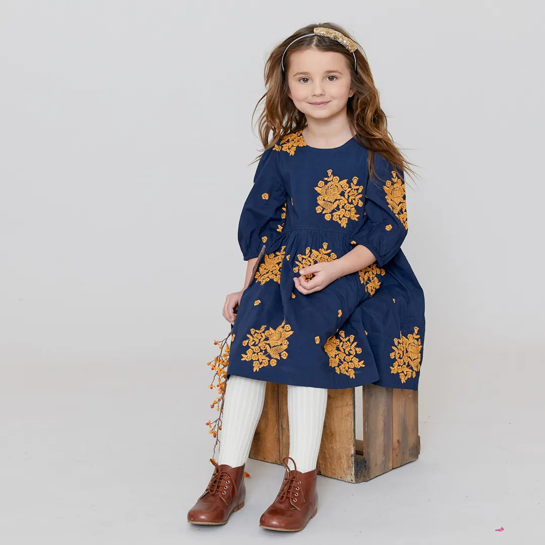 Pink Chicken Navy Embroidery Girls Brooke Dress