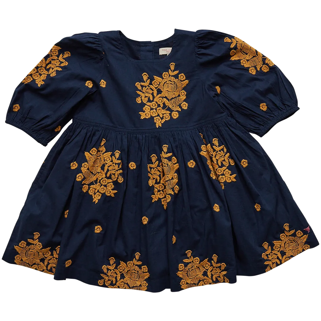 Pink Chicken Navy Embroidery Girls Brooke Dress