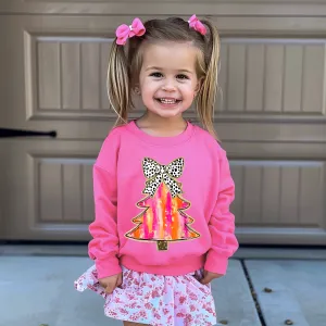 Pink Halloween Cute Pink Tree Faux Glitter Sweatshirt/ Christmas Sweatshirt/ Youth and Adult Sizes