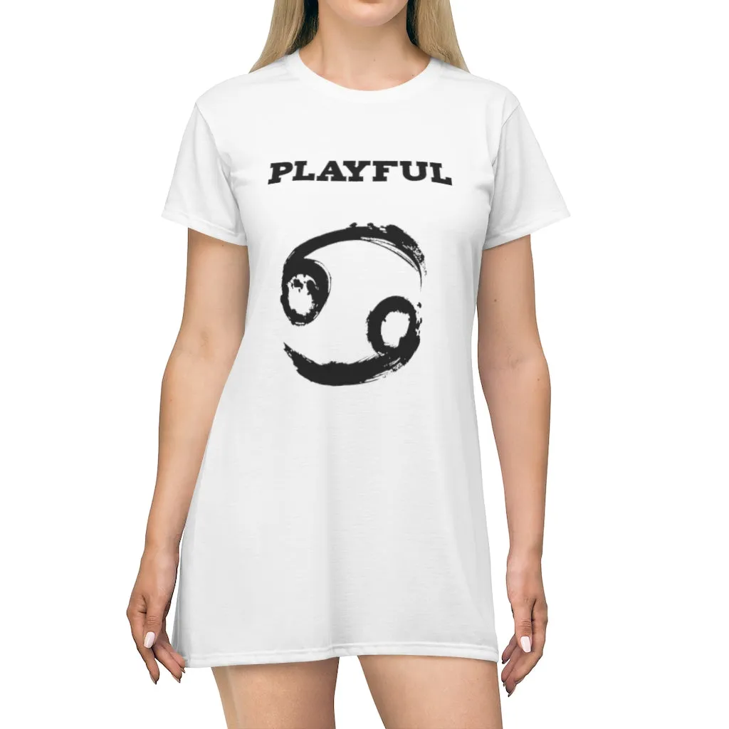 Playful Cancer (White/Black) T-Shirt Dress