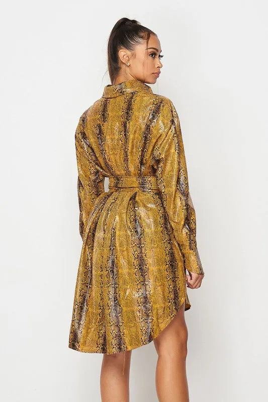 PLEATHER SNAKE PRINT SHIRT DRESS-HOEA3902-5