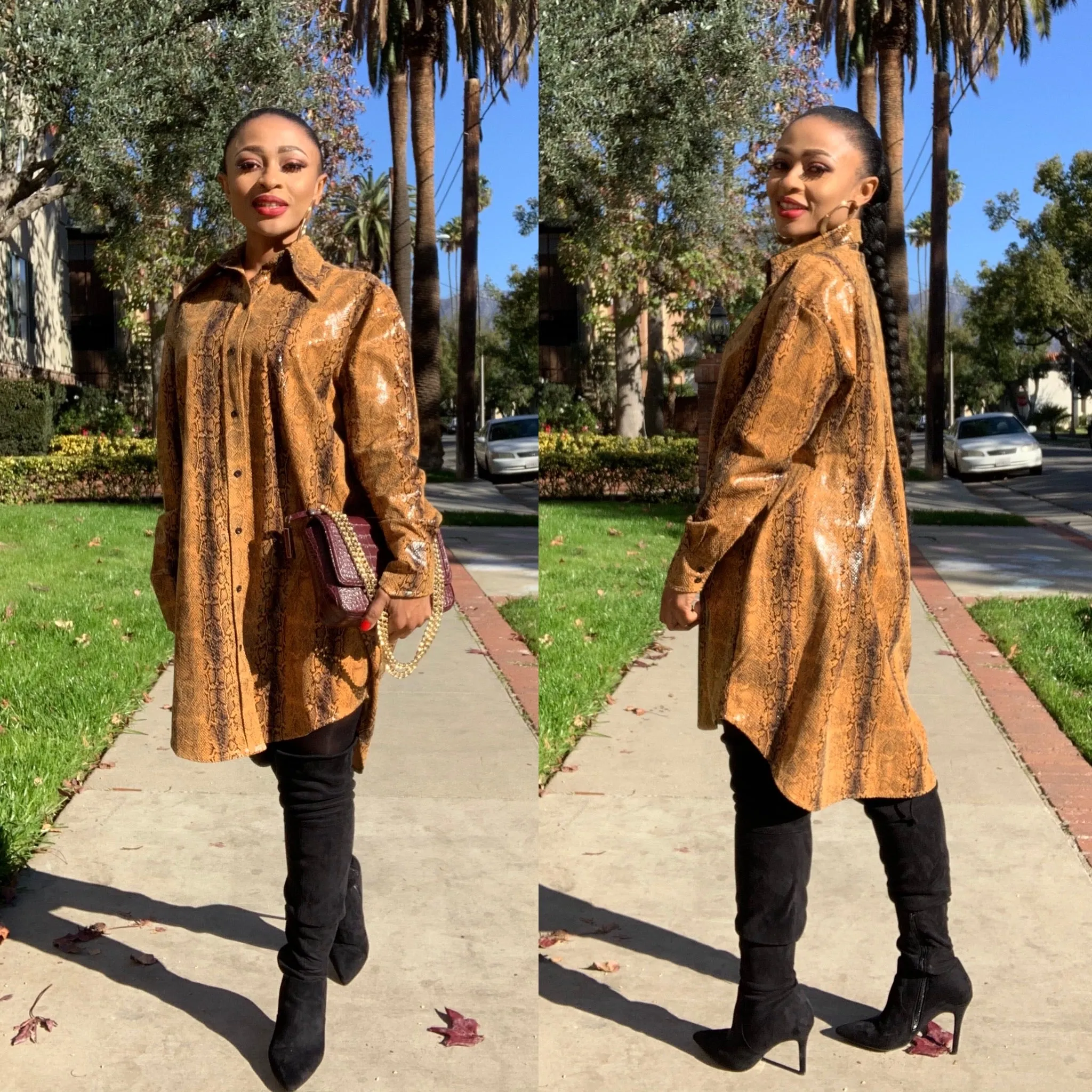 PLEATHER SNAKE PRINT SHIRT DRESS-HOEA3902-5