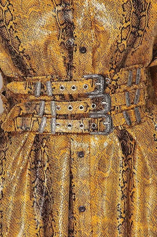 PLEATHER SNAKE PRINT SHIRT DRESS-HOEA3902-5