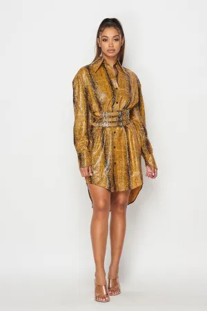 PLEATHER SNAKE PRINT SHIRT DRESS-HOEA3902-5