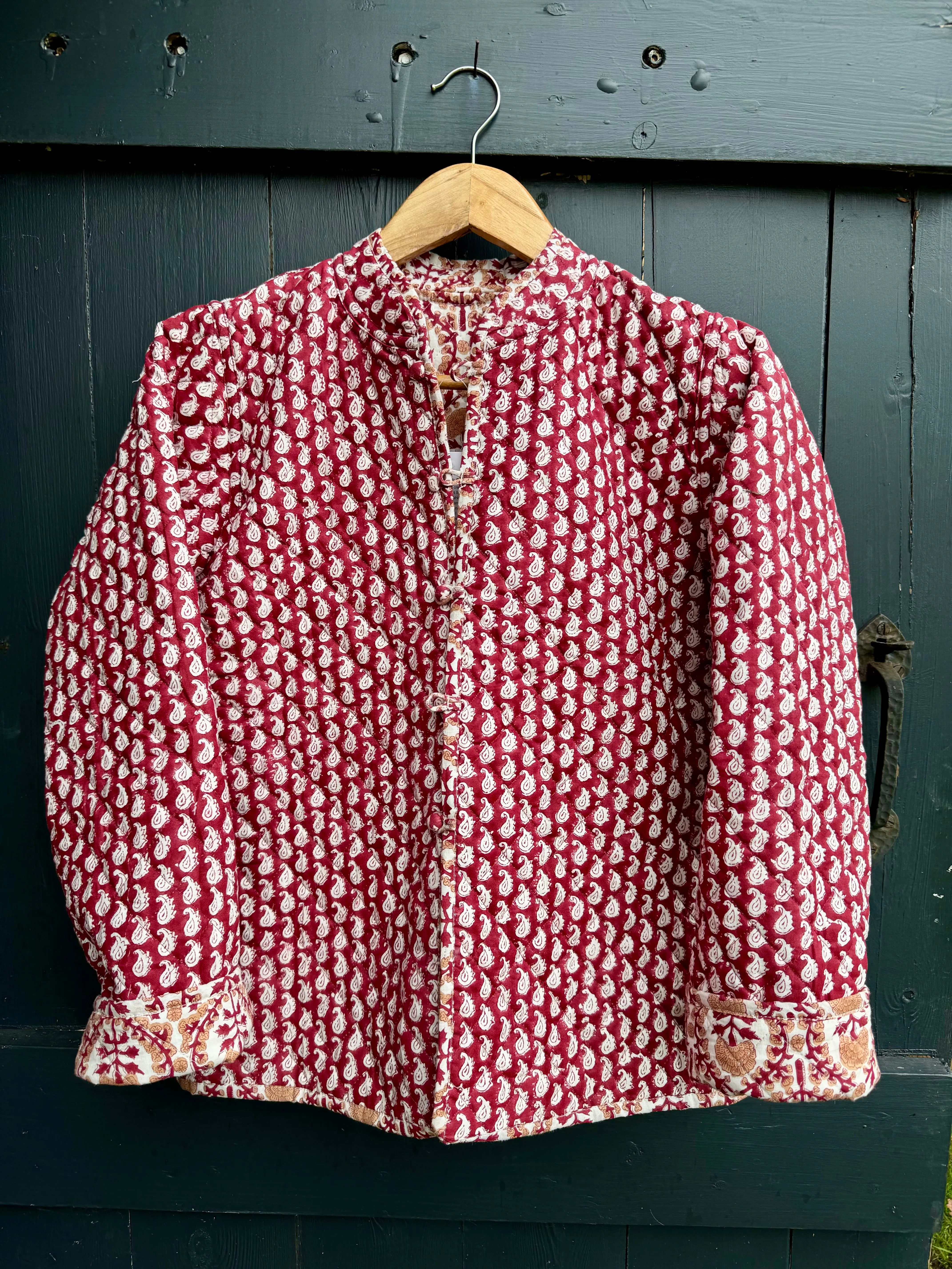 PLUM AND CARAMEL TRELLIS REVERSIBLE JACKET