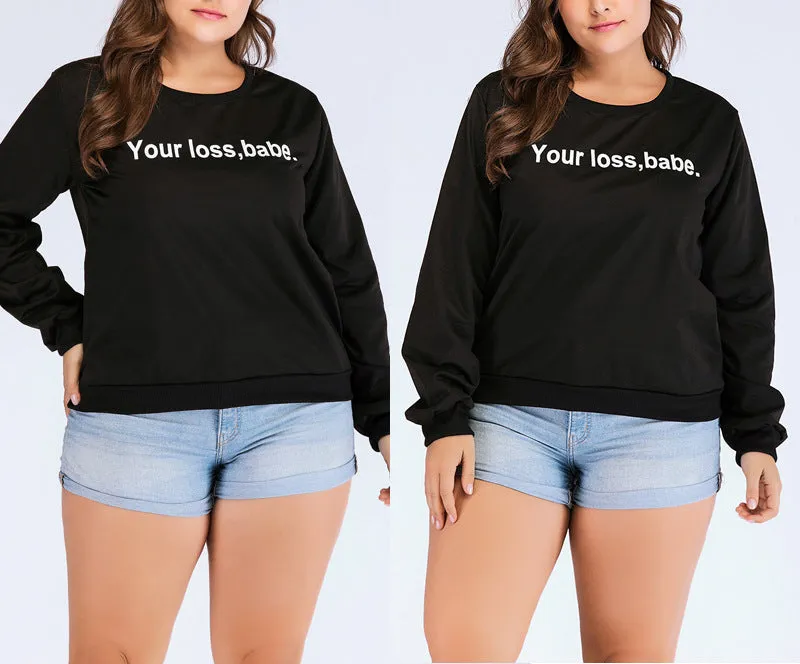 Plus Size Round Neck Long Sleeve Letter Print Loose Sweatsuit