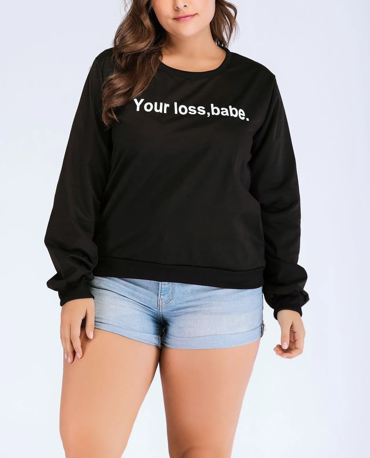 Plus Size Round Neck Long Sleeve Letter Print Loose Sweatsuit