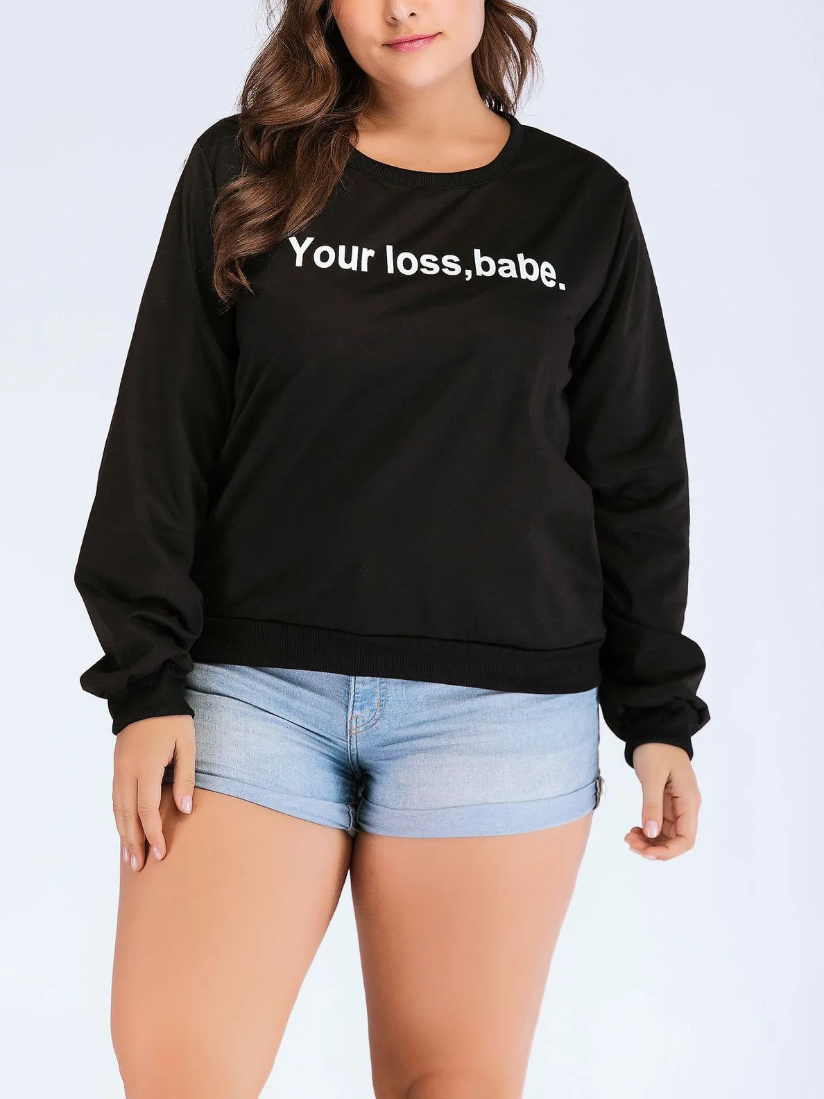 Plus Size Round Neck Long Sleeve Letter Print Loose Sweatsuit