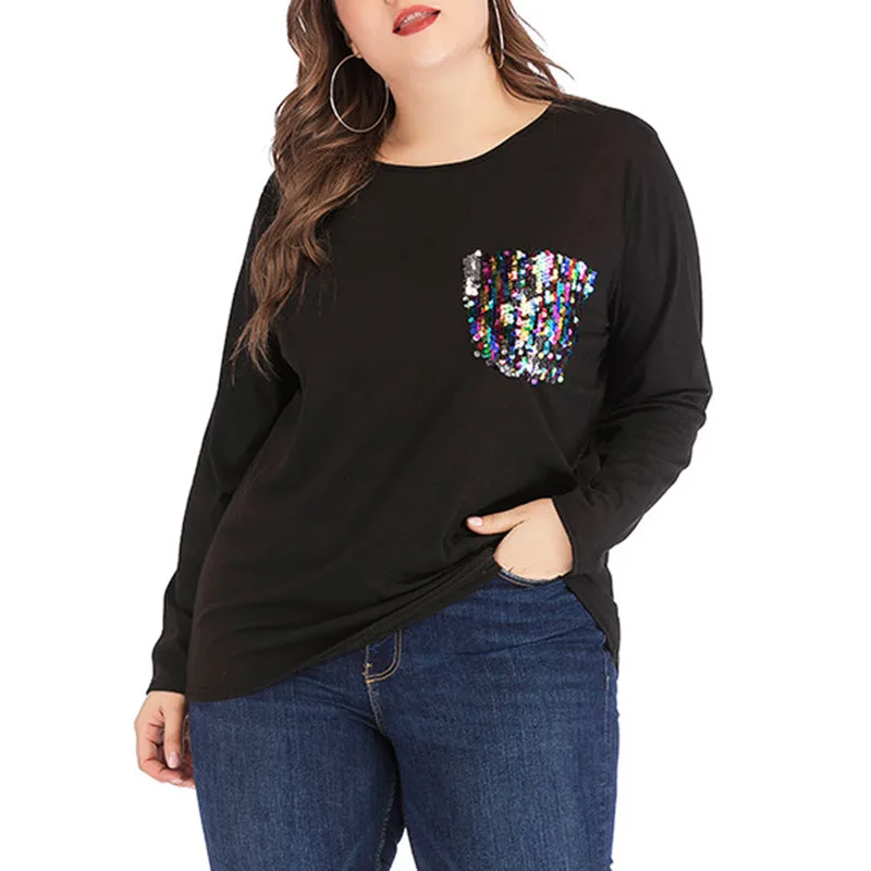 Plus Size Round Neck Pullover Two Pocket Sweater