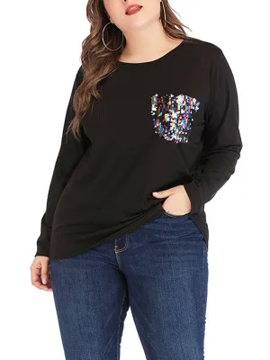 Plus Size Round Neck Pullover Two Pocket Sweater