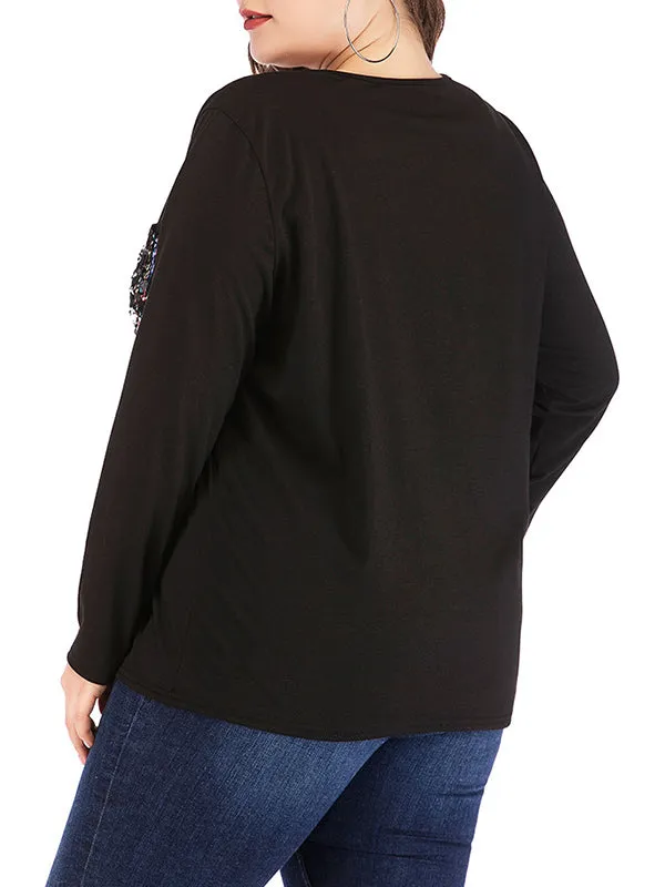 Plus Size Round Neck Pullover Two Pocket Sweater