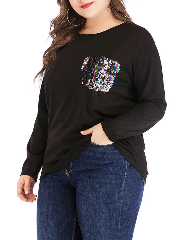 Plus Size Round Neck Pullover Two Pocket Sweater