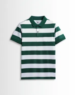 Premium Cotton Striped Polo Pocket (Green/White Stripes)