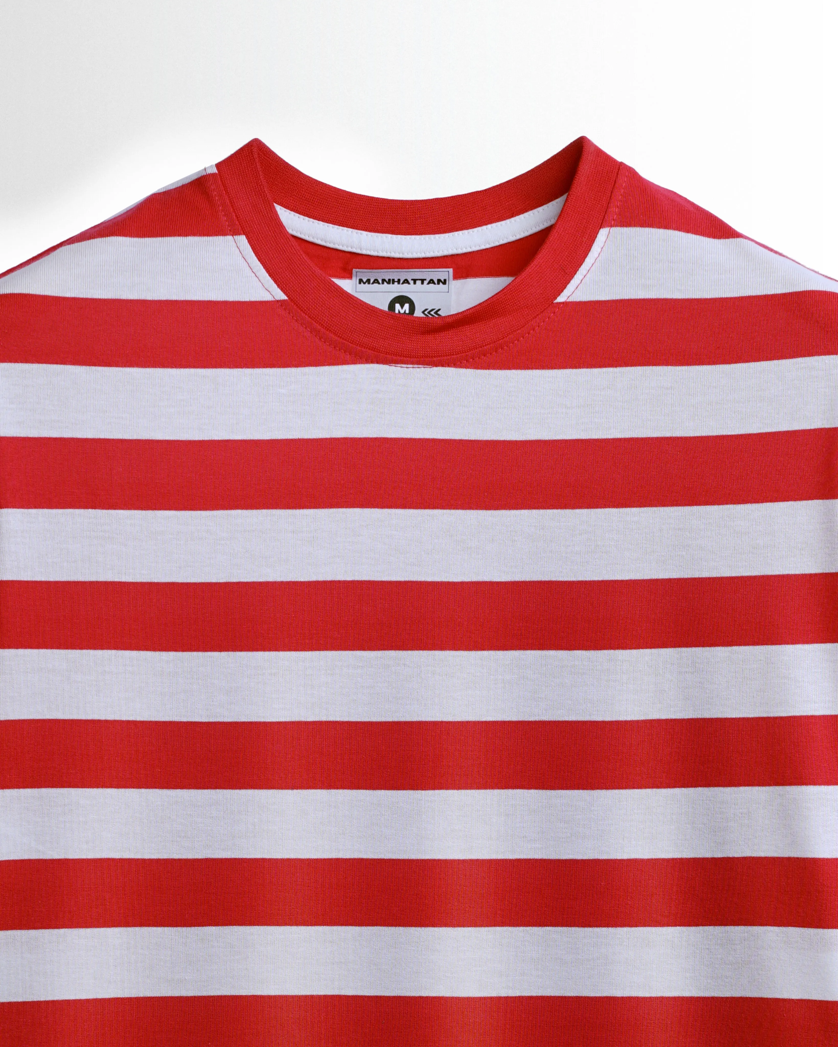 Premium Yarn Striped Cotton T-Shirts (White/ Red)