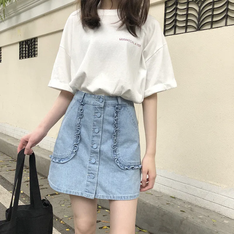 "CUTE LARGE POCKETS DENIM" SKIRT D052902