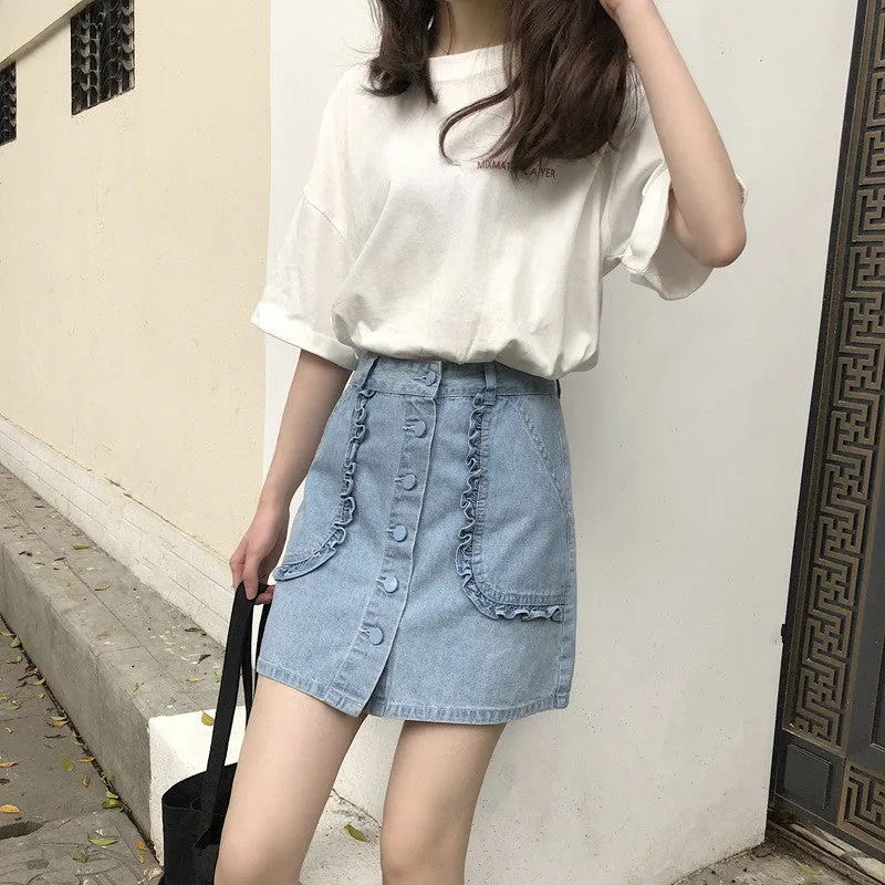 "CUTE LARGE POCKETS DENIM" SKIRT D052902