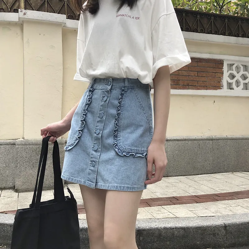 "CUTE LARGE POCKETS DENIM" SKIRT D052902