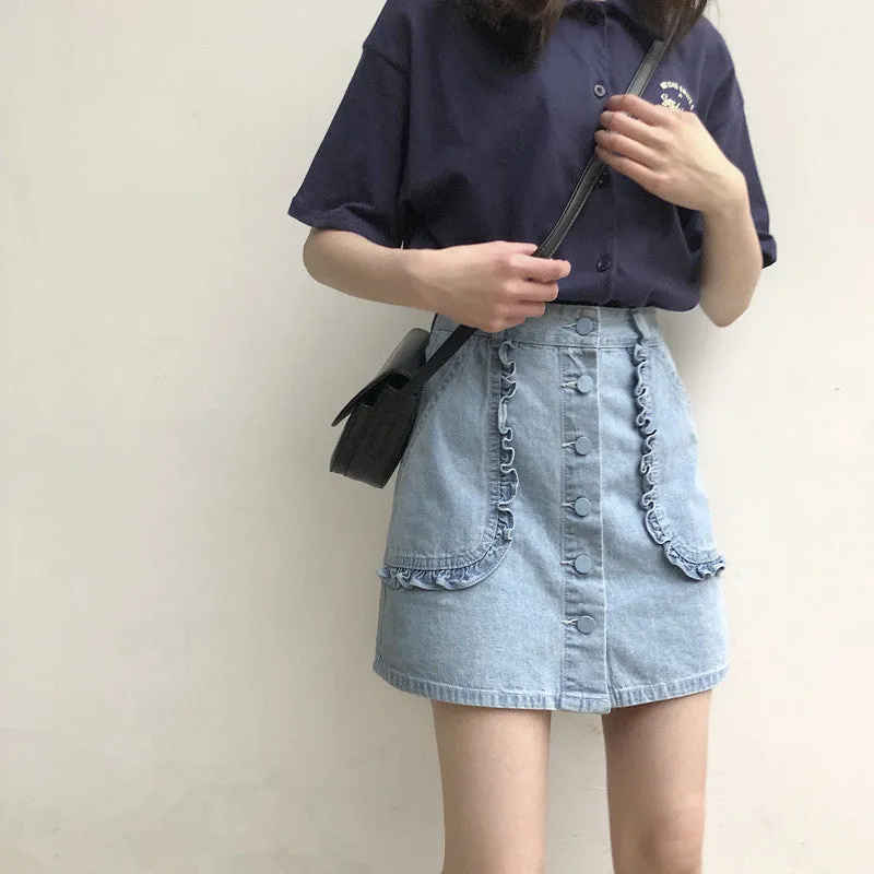 "CUTE LARGE POCKETS DENIM" SKIRT D052902