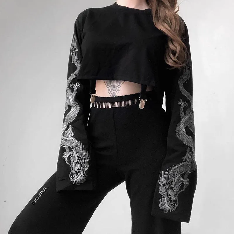 "DRAGON PRINT" LONG SLEEVED TOP W102704