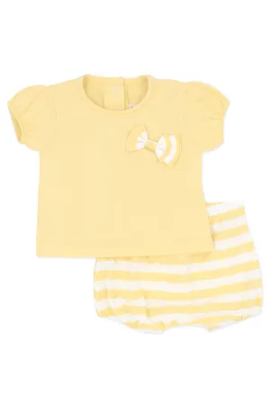 "Emily" Pale Yellow Stripe T-Shirt & Bloomers