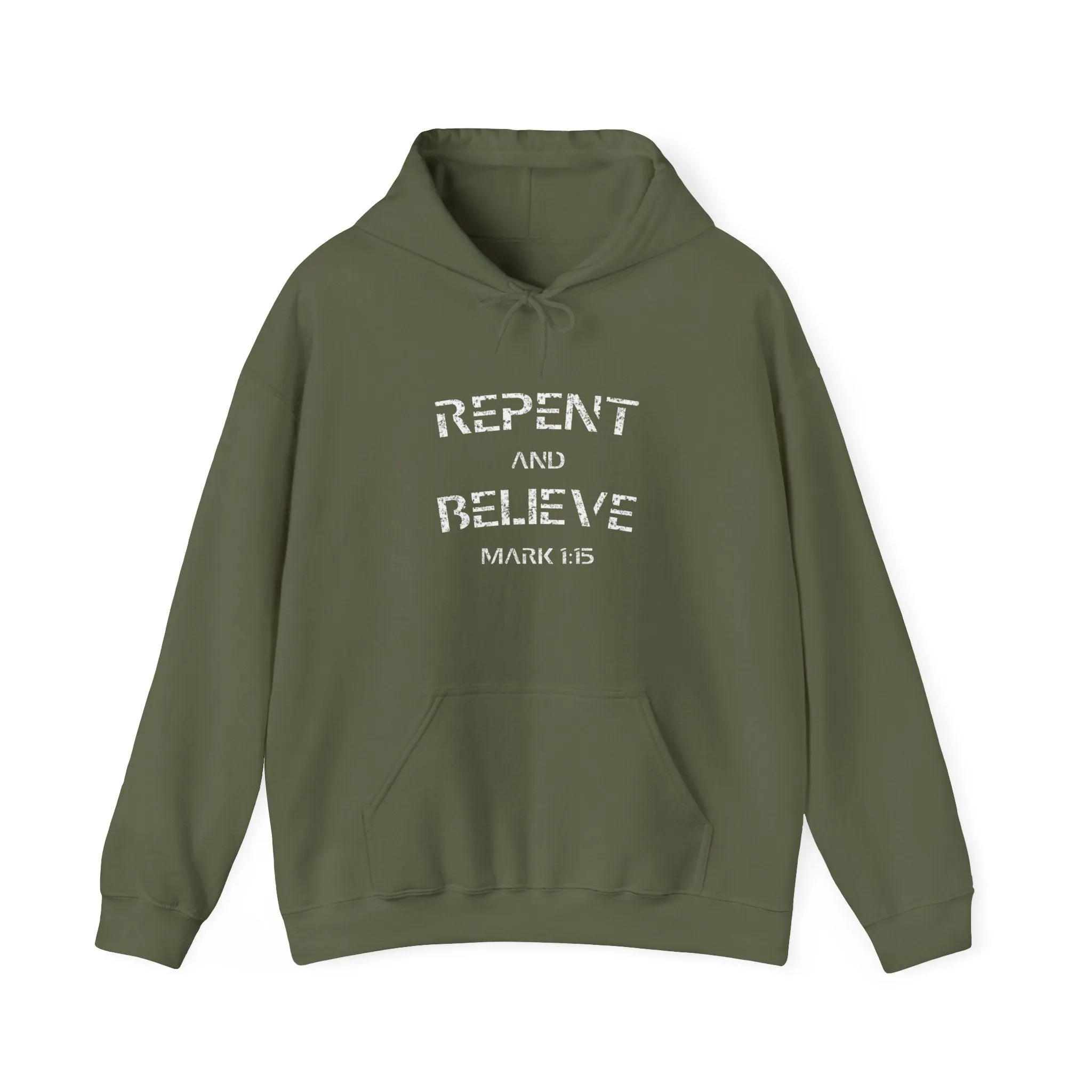 "Repent and Believe Hoodie - Bold Faith Statement Pullover Hoodie Sweatshirt"