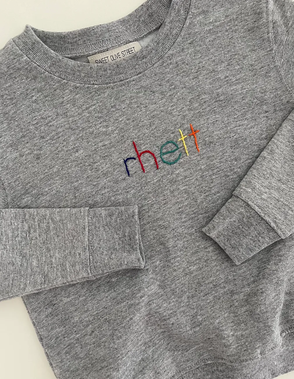 Rainbow Name Block Print Hand Embroidered - Sweatshirt
