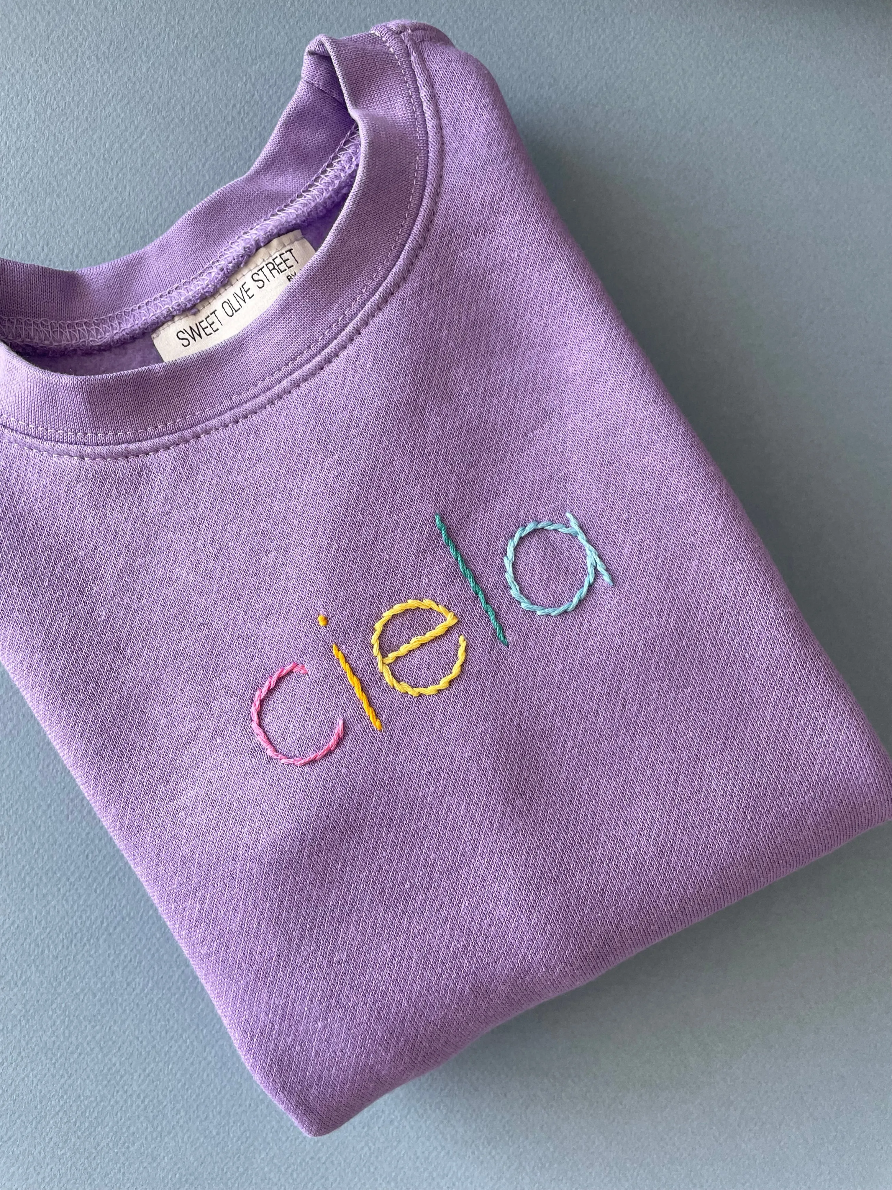 Rainbow Name Block Print Hand Embroidered - Sweatshirt
