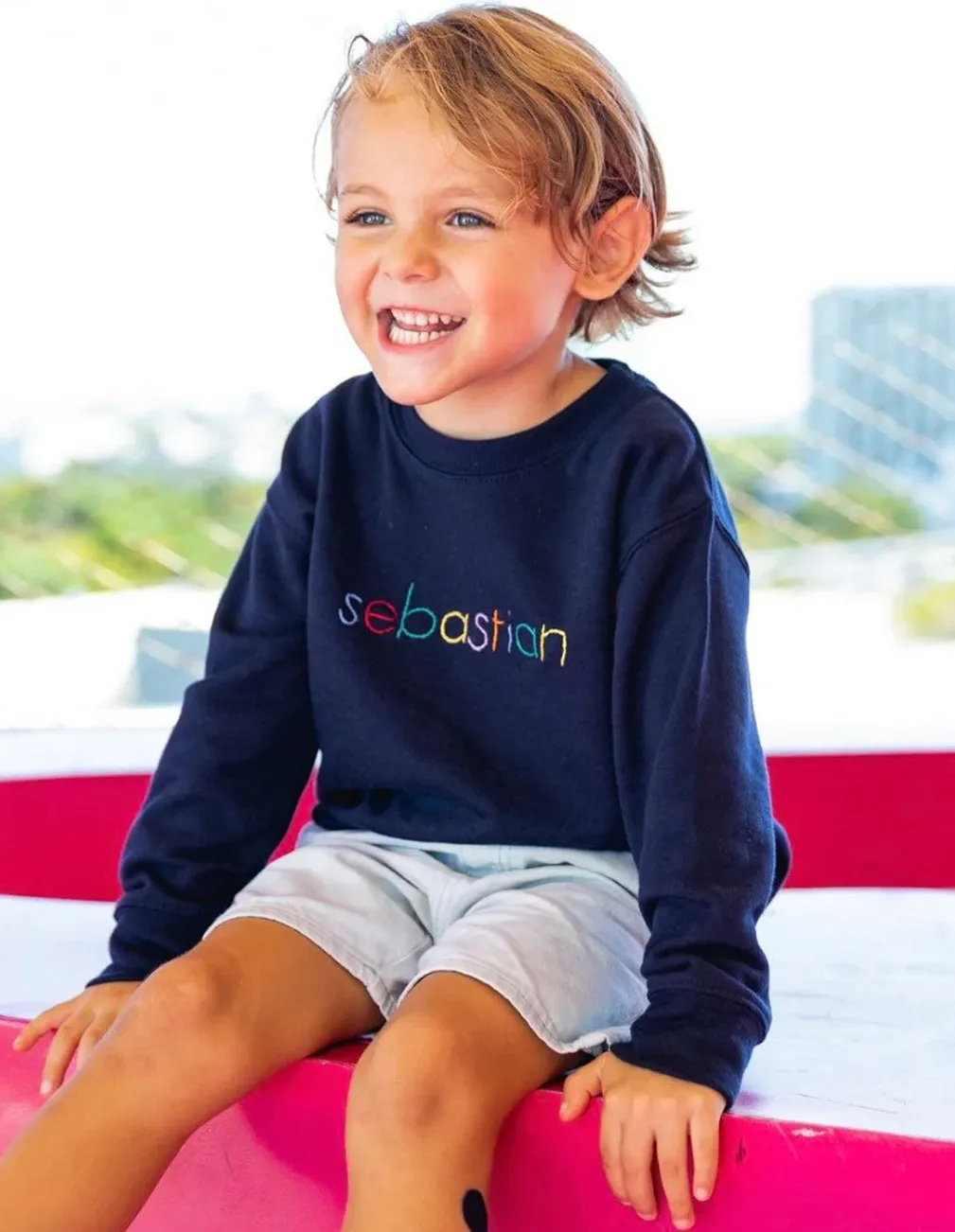 Rainbow Name Block Print Hand Embroidered - Sweatshirt