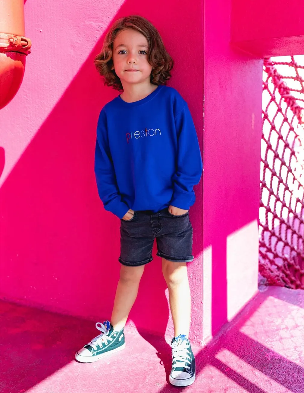 Rainbow Name Block Print Hand Embroidered - Sweatshirt