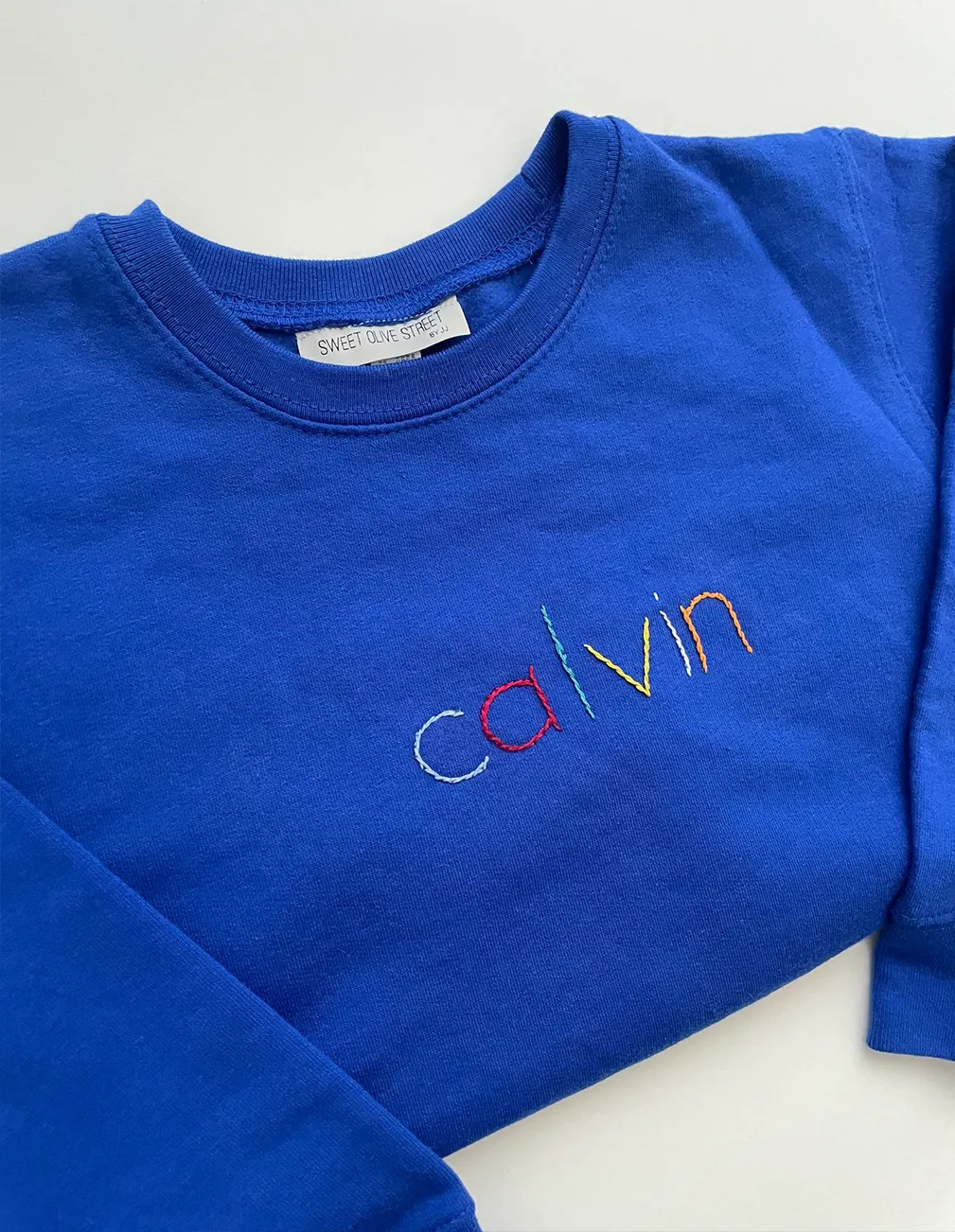 Rainbow Name Block Print Hand Embroidered - Sweatshirt