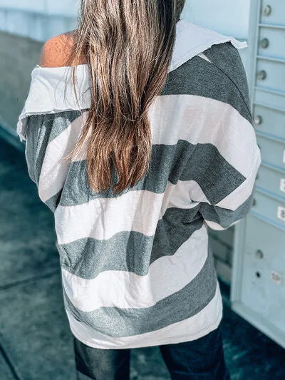 Reagen Striped Collared Neck Long Sleeve T-Shirt