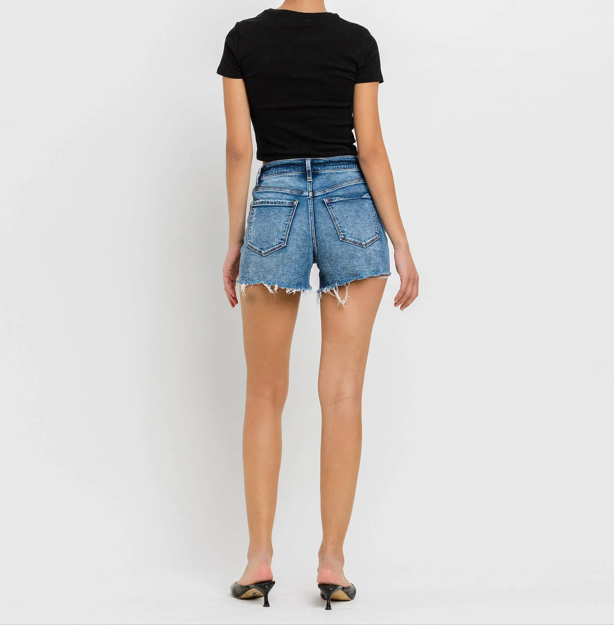 Rebecca - High Rise Raw Hem Denim Shorts