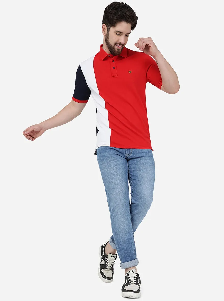 Red Striped Slim Fit Polo T-Shirt | JadeBlue