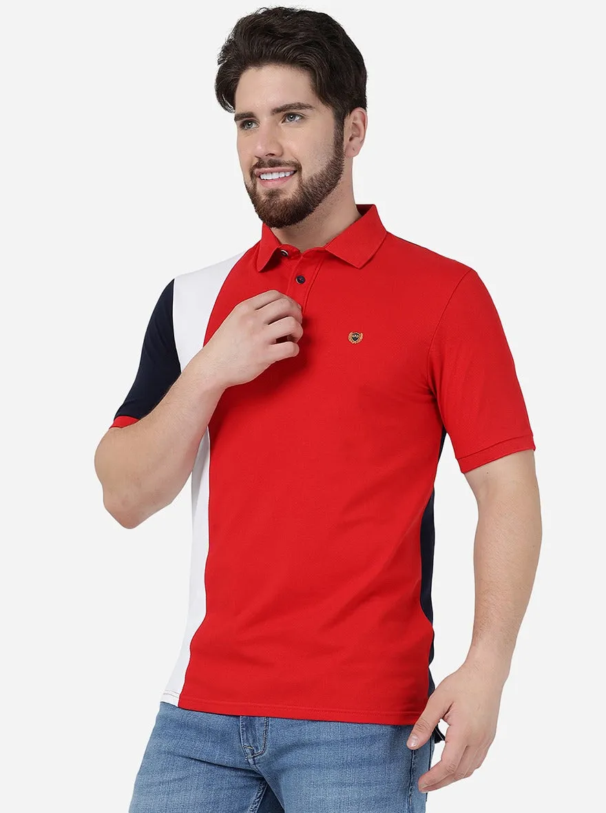Red Striped Slim Fit Polo T-Shirt | JadeBlue